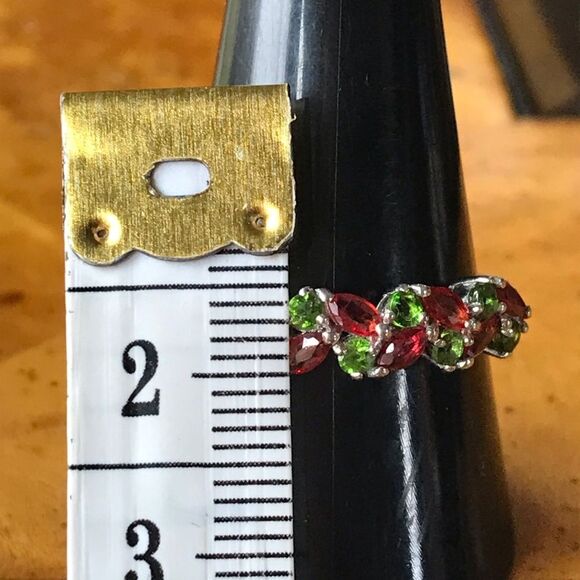 Natural Red Sapphire Chrome Diopside Sterling Silver Ring Size 10 - Picture 6 of 8